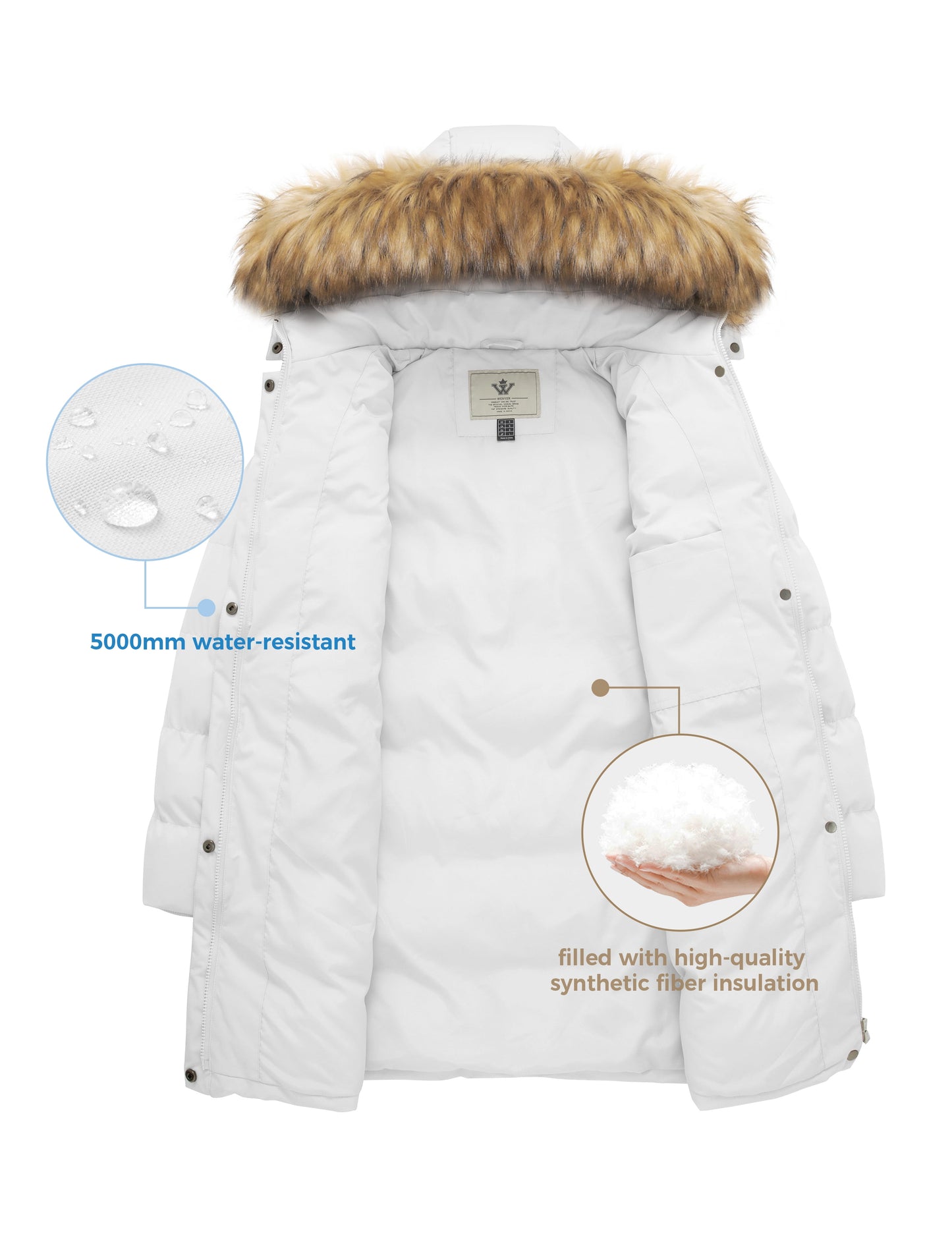 Women'S Puffer Jacket Hooded Winter Jacket Warm Winter Paka Coat White S