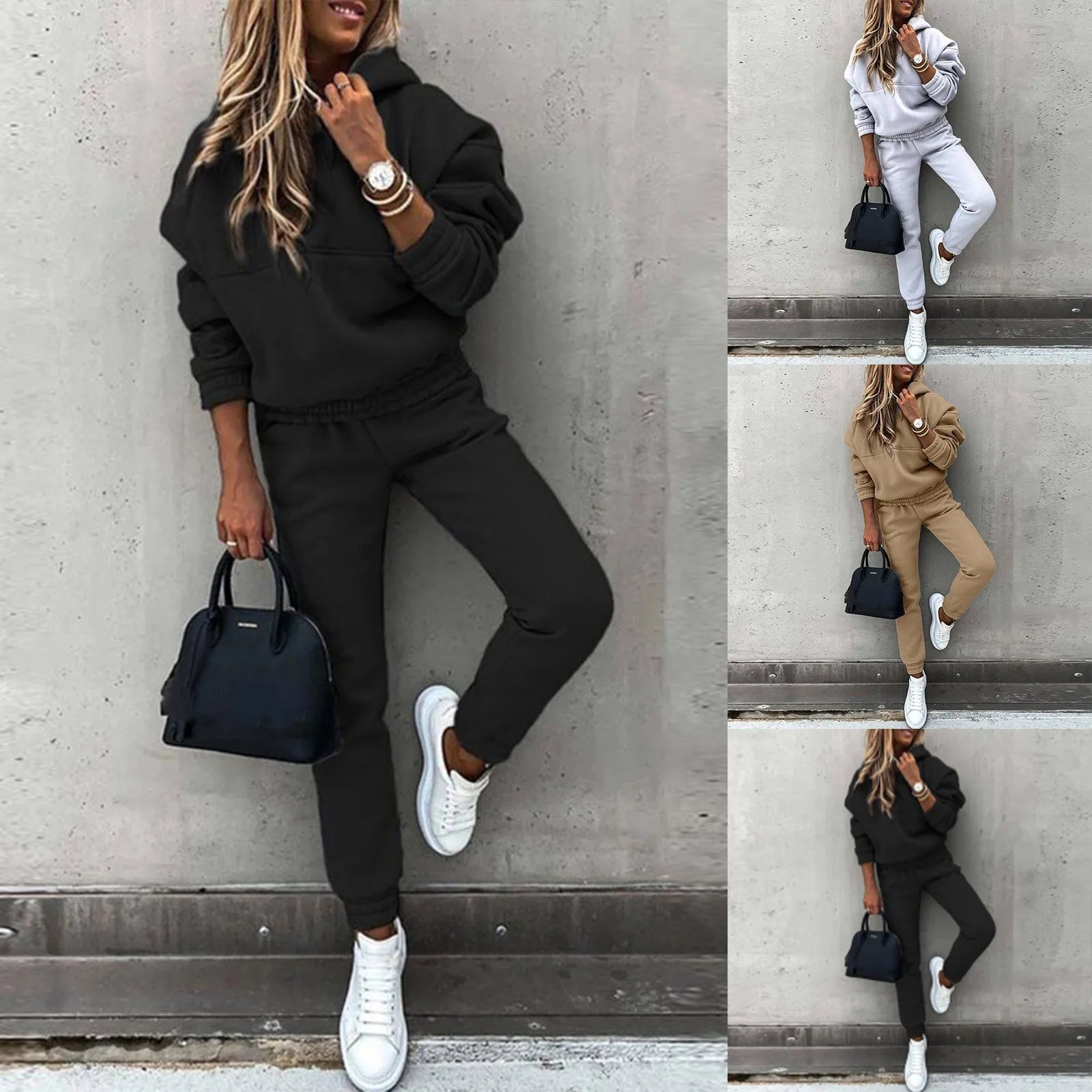 Women‘S Hooded Sweatshirt Soild Casual Sport Trouser Suit 2021 Autumn Winter New Fashion Long Sleeved Sports Suit Ladies Clothes