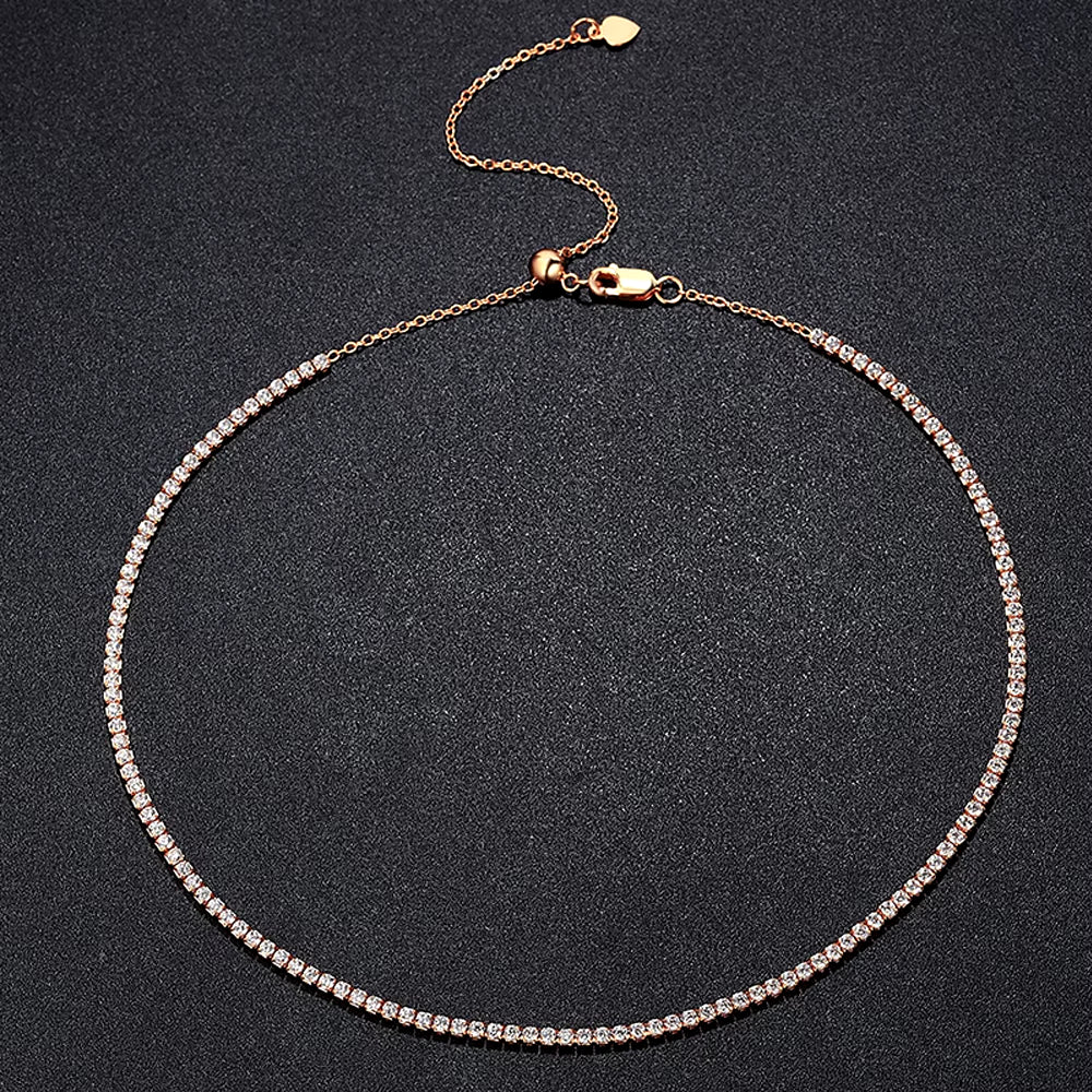 2Mm Moissanite Tennis Necklace for Women S925 Silver Plated 18K Gold Sparking Rhinestone Choker Chain Wedding Jewelry Adjustable