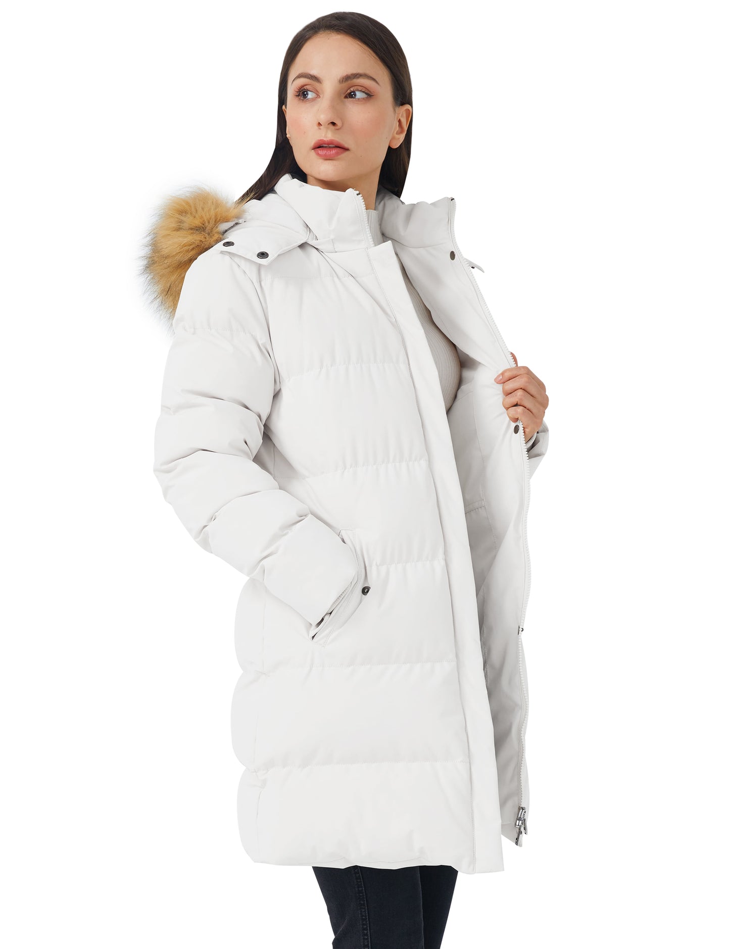 Women'S Puffer Jacket Hooded Winter Jacket Warm Winter Paka Coat White S