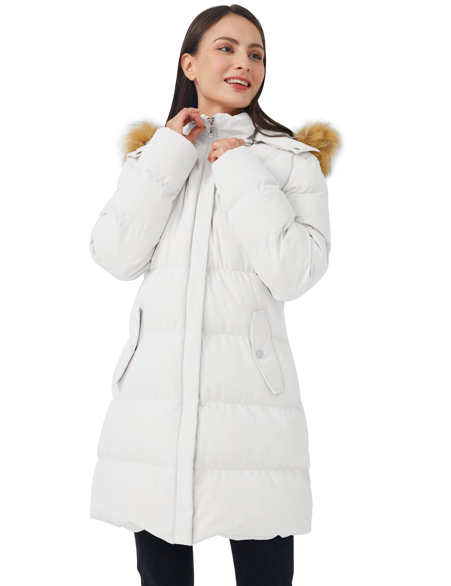 Women'S Puffer Jacket Hooded Winter Jacket Warm Winter Paka Coat White S